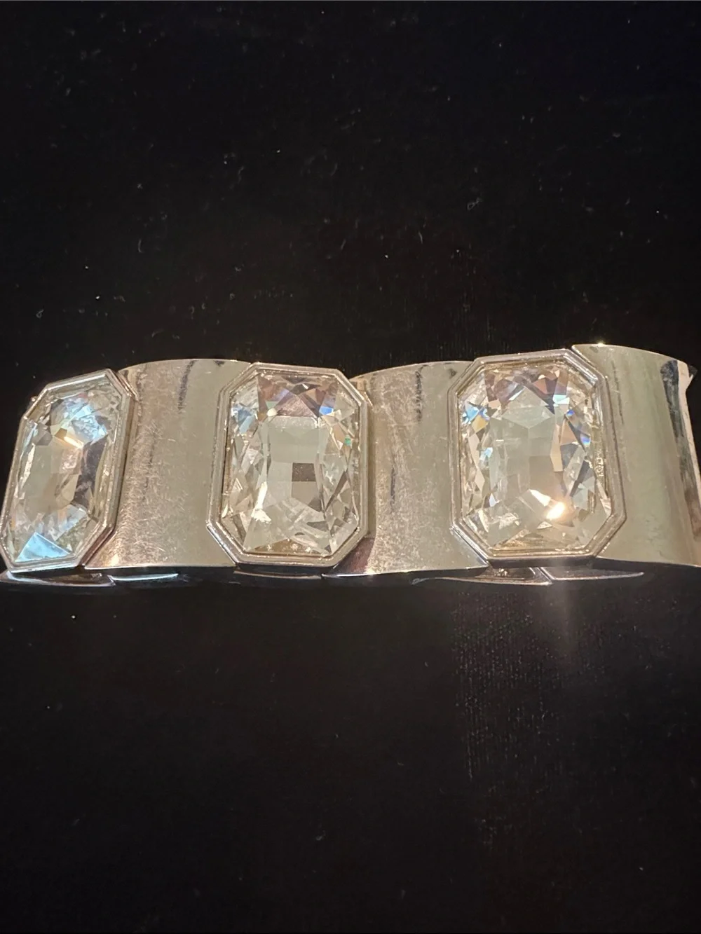 Silver-Tone Bracelet with Large Clear Crystal Rhinestones
